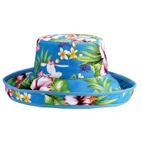 Breton Hat - Cotton Canvas w/ Tropical Flower Print - Turquise - HT-6529TQ